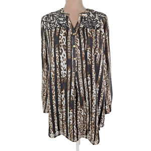 Chico's Black Label Size 3 Large 16 18 Mixed Animal Print Tunic Style Top Zipper